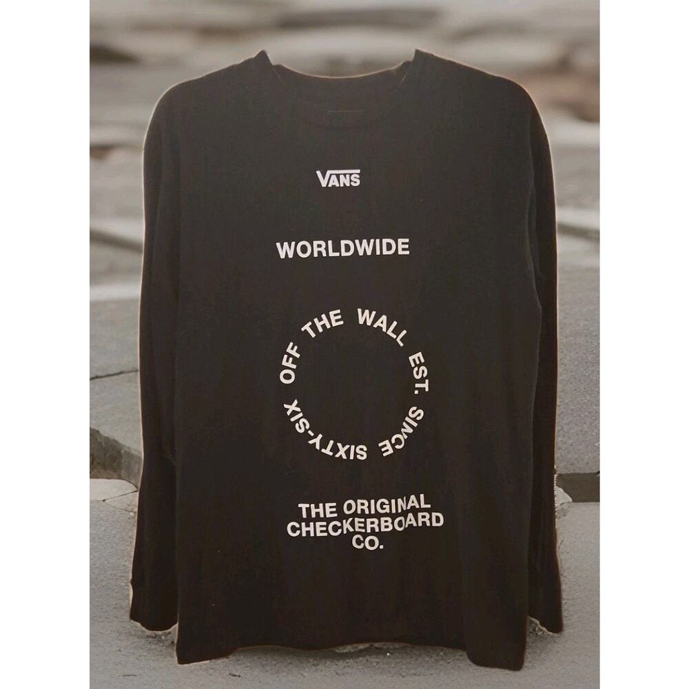 Vans Off The Wall Original Checkerboard Co Men’s Medium Long sleeve Black tshirt